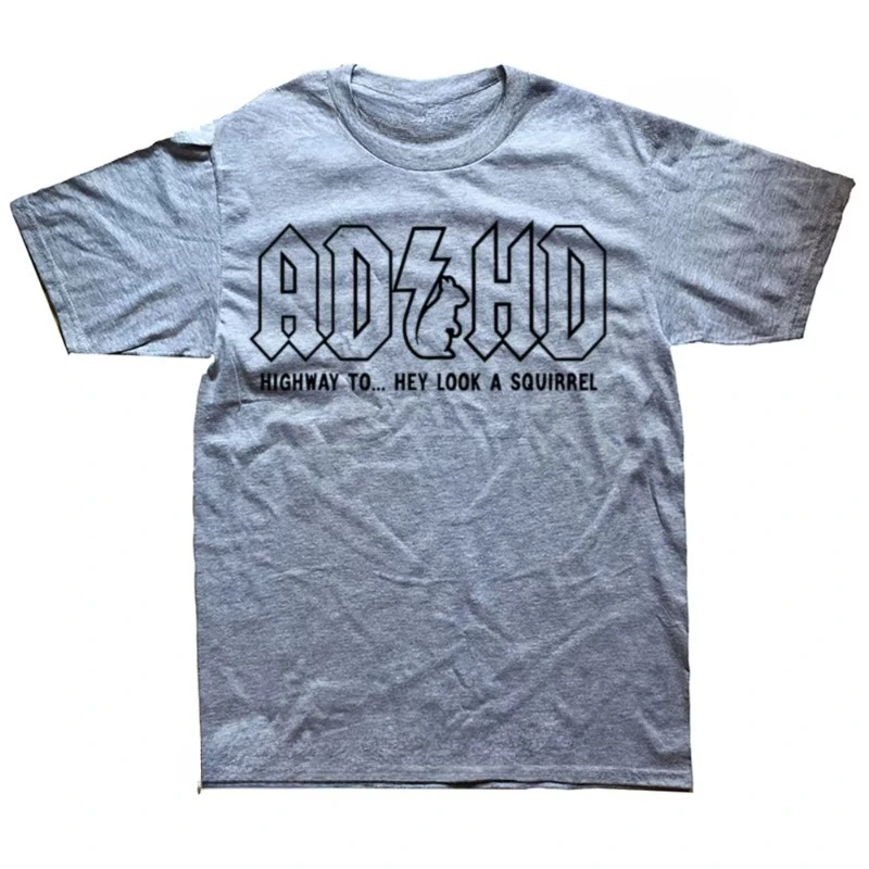 مضحك ADHD الطريق السريع يا تبدو السنجاب الجرافيك تي شيرت الرجال النساء موضة عادية التي شيرت القطن فضفاض المتضخم تي شيرت #1
