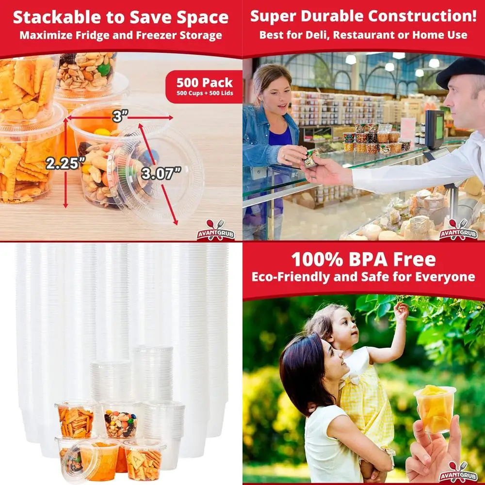 

Не содержащие бисфенола А, герметичные чашки-суфле на 5,5 унции с крышками, упаковка 500 шт., штабелируемые контейнеры для проб продуктов питания, заправки для салата и многое другое - я