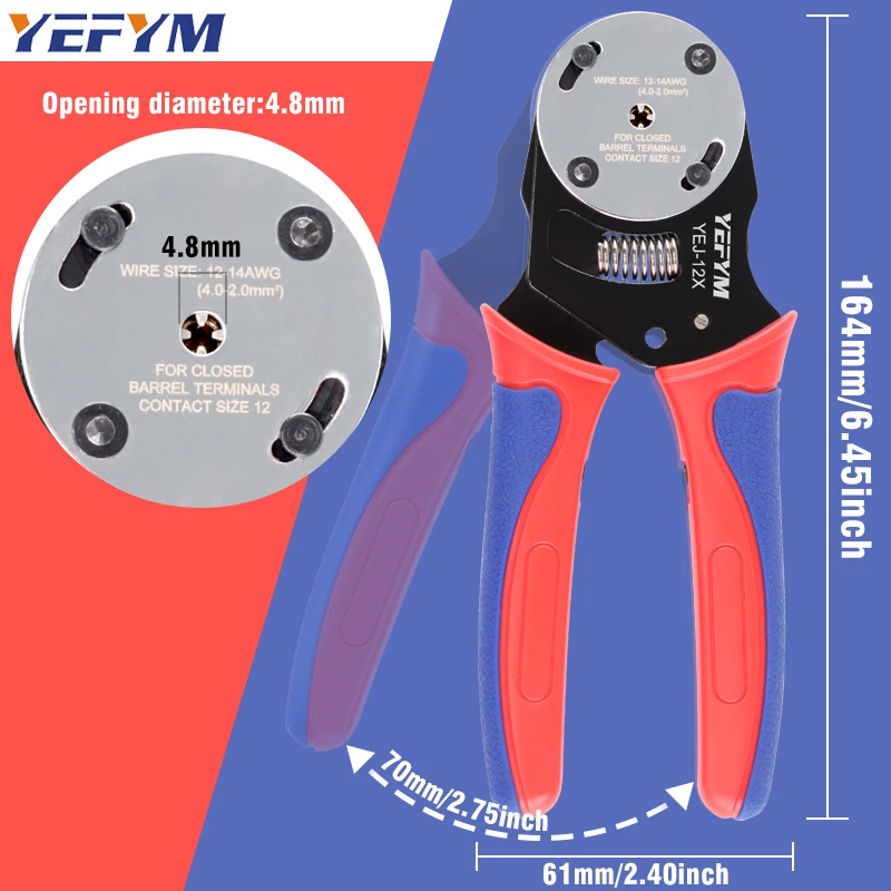 Deutsch Crimp Tool,YEJ-12X/16X/20X Closed Barrel Crimper: 4-Way Indent Connector Crimping Tool for Deutsch Solid Contacts Pliers