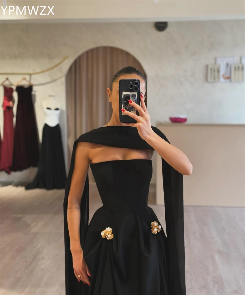 Customized Prom Gown Evening Formal Dress Women YPMWZX Strapless A-line Floor Length Skirts Draped Ribbon Applique Bespoke Occas