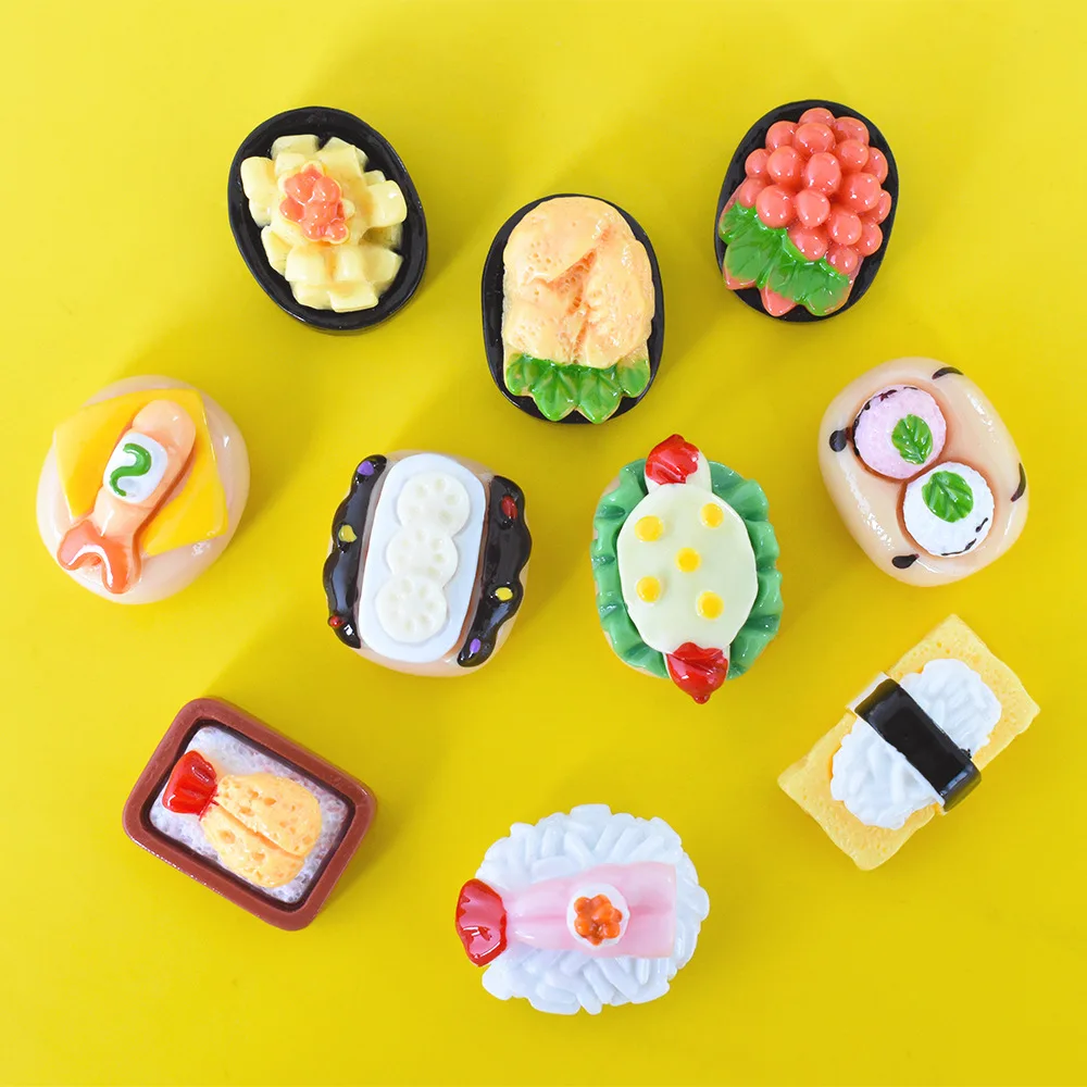 10pcs Mini Sushi Series Japanese Food Model Dollhouse Miniature Food Play Diy Resin Doll Accessories Toys Home Decor Decoration