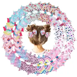 24Pcs 4.5Inch Bows for Girls Boutique Grosgrain Ribbon Rainbow Hair Bow Alligator Hair Clips Pigtail Bows Unicorn Hair Clips