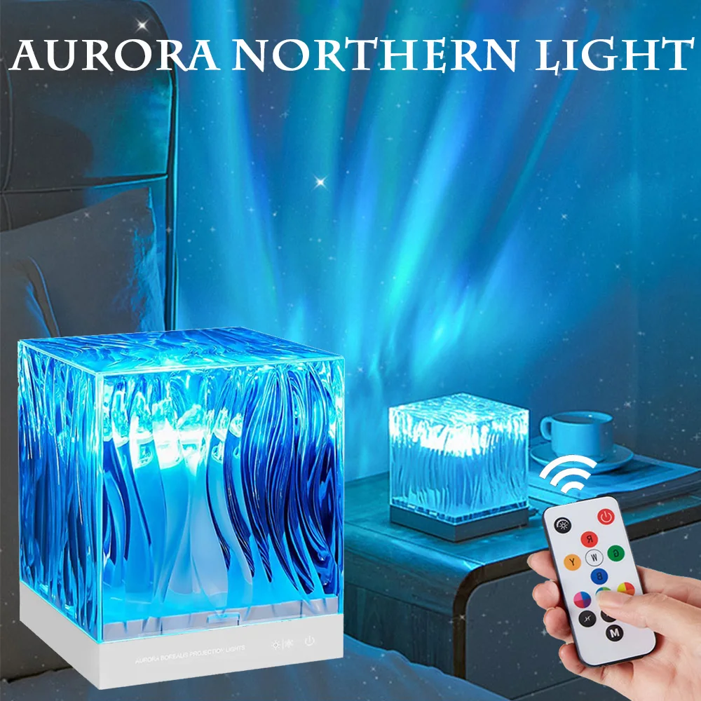 Aurora Northern Light Lamp 17 Colors RGB Water Ripple Projector Night Lights for Living Room Bedroom Atmopshere Sunset Light