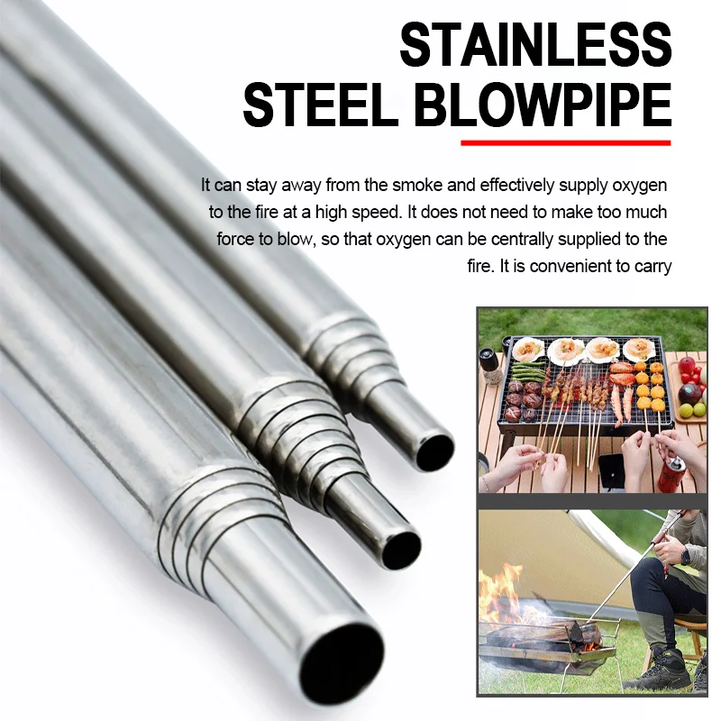 Blow Fire Tube Mouth Blowpipe Outdoor Stainless Steel Telescopic Fire Blower Mini Portable Camping Cooking Blowing Fire Stick