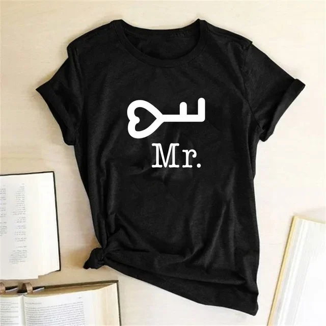 Casual O-Neck Tops Lovers Tee Shirt Couples T Shirt Heart Key Lock Mr Mrs Print Couple Tshirt Summer King Queen T-shirt