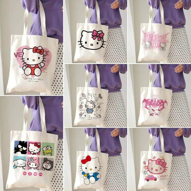 MINISO Hello Kitty Y2k anni \'90 stampa Tote Handbag Fashion borsa a tracolla estetica Eco borse per la spesa Harajuku da viaggio di grande capacità