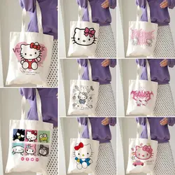 MINISO Hello Kitty Y2k anni '90 stampa Tote Handbag Fashion borsa a tracolla estetica Eco borse per la spesa Harajuku da viaggio di grande capacità