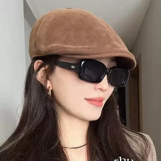 

Модная женская шляпа-федора высокого класса в стиле ретро с замшевой оправой и передними полями, элегантный универсальный двусторонний берет