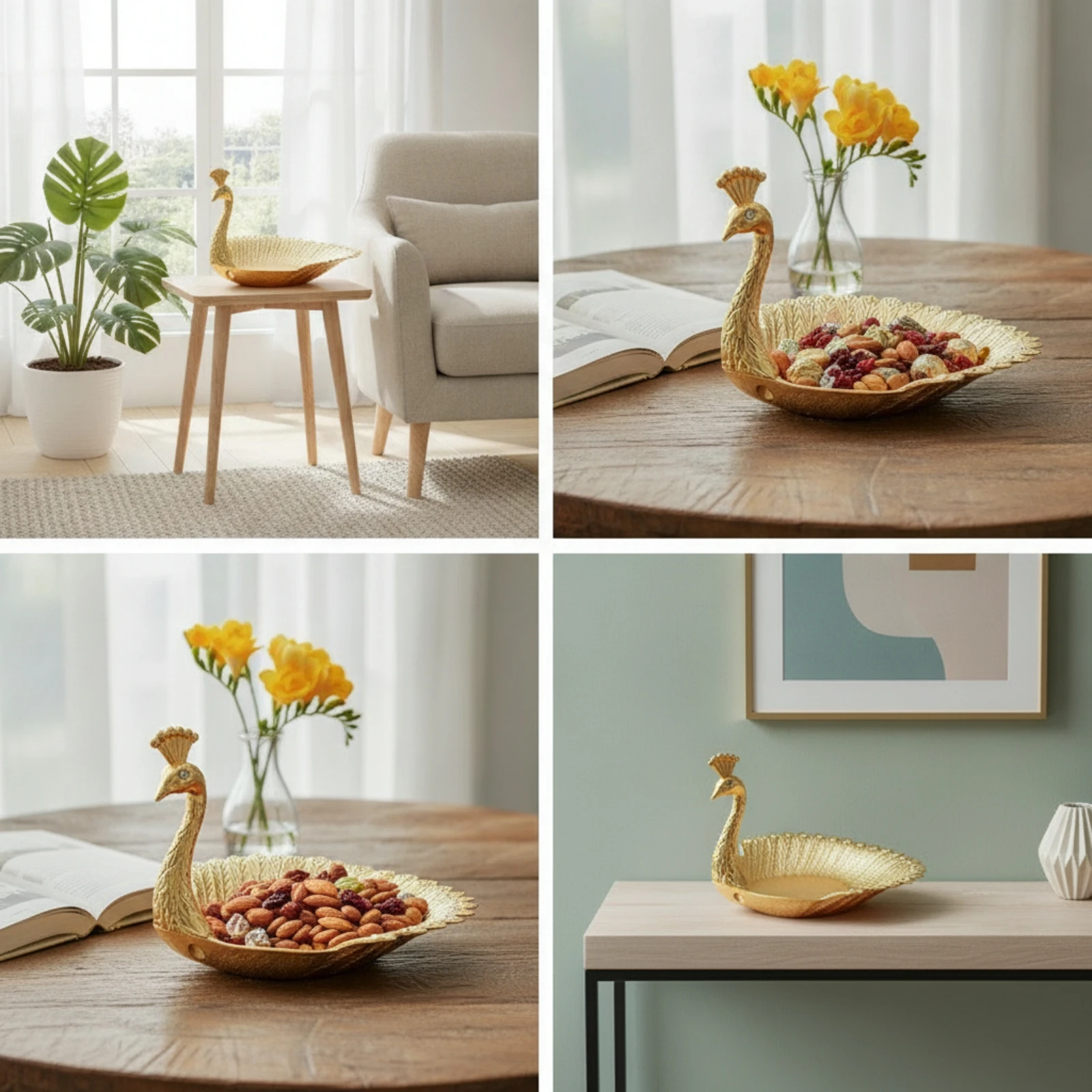 Peacock Tray Decorative Serving Tray with Peacock Decoration Centerpiece Bowl Tabletop Embossed for Home Decorators