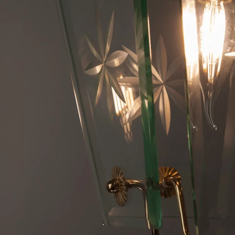 Luz pingente de vidro de floco de neve francês, luz pingente de cobre retro americano, varanda do quarto, estudo, luz da sala de jantar