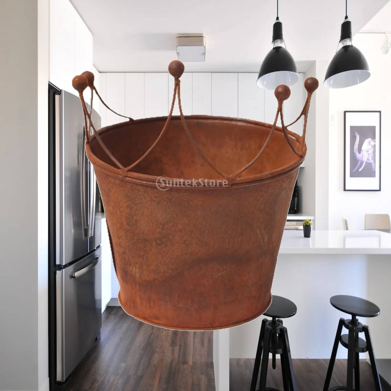Rustic Iron Flowerpot Crown Shape Vintage Planter Floral Arrangement Container for Indoor Outdoor Decor