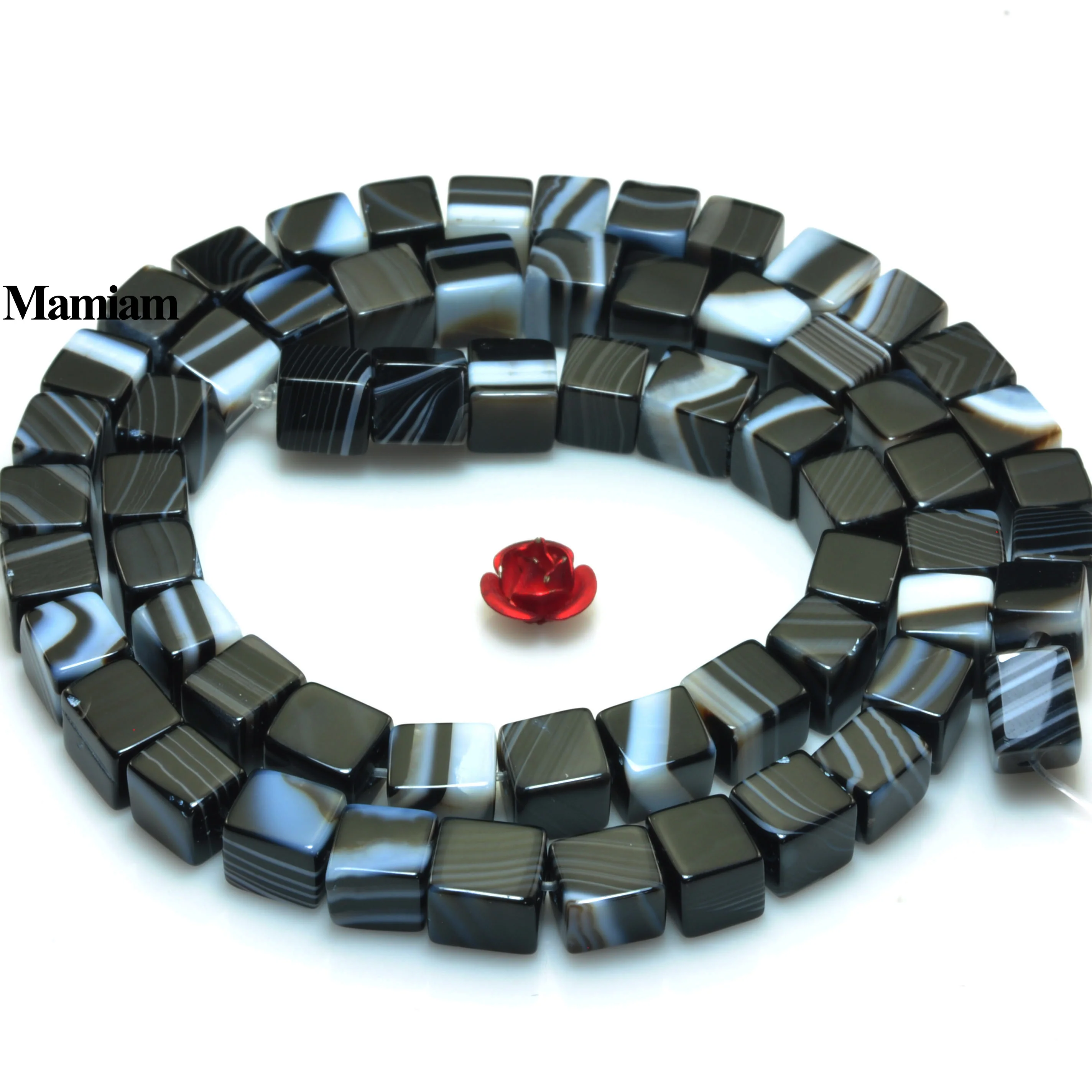 Mamiam Natural A Black Stripe Agate Faceted Square Beads 4mm 8mm 10mm Loose Stone Diy Bracelet Necklace Jewelry Making Design