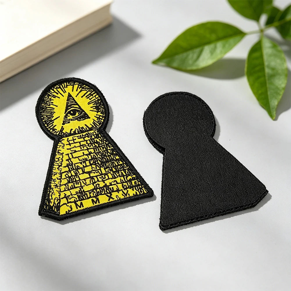 Allsehendes Auge Pyramide Bestickter Klett-Patch Gelb Schwarz Taktisches Moral-Abzeichen Rucksack Jacke Dekoratives Emblem Applikation – Detail 4