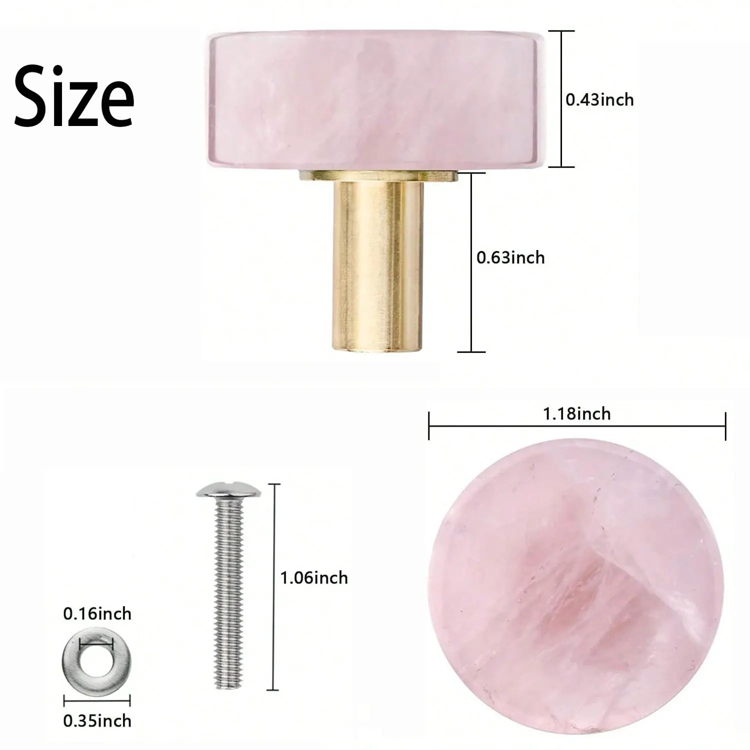 Set Of 4 Rose Quartz Drawer Knobs With Screws, Crystal Stone Pull Handles For Dresser Wardrobe Kitchen Decorative