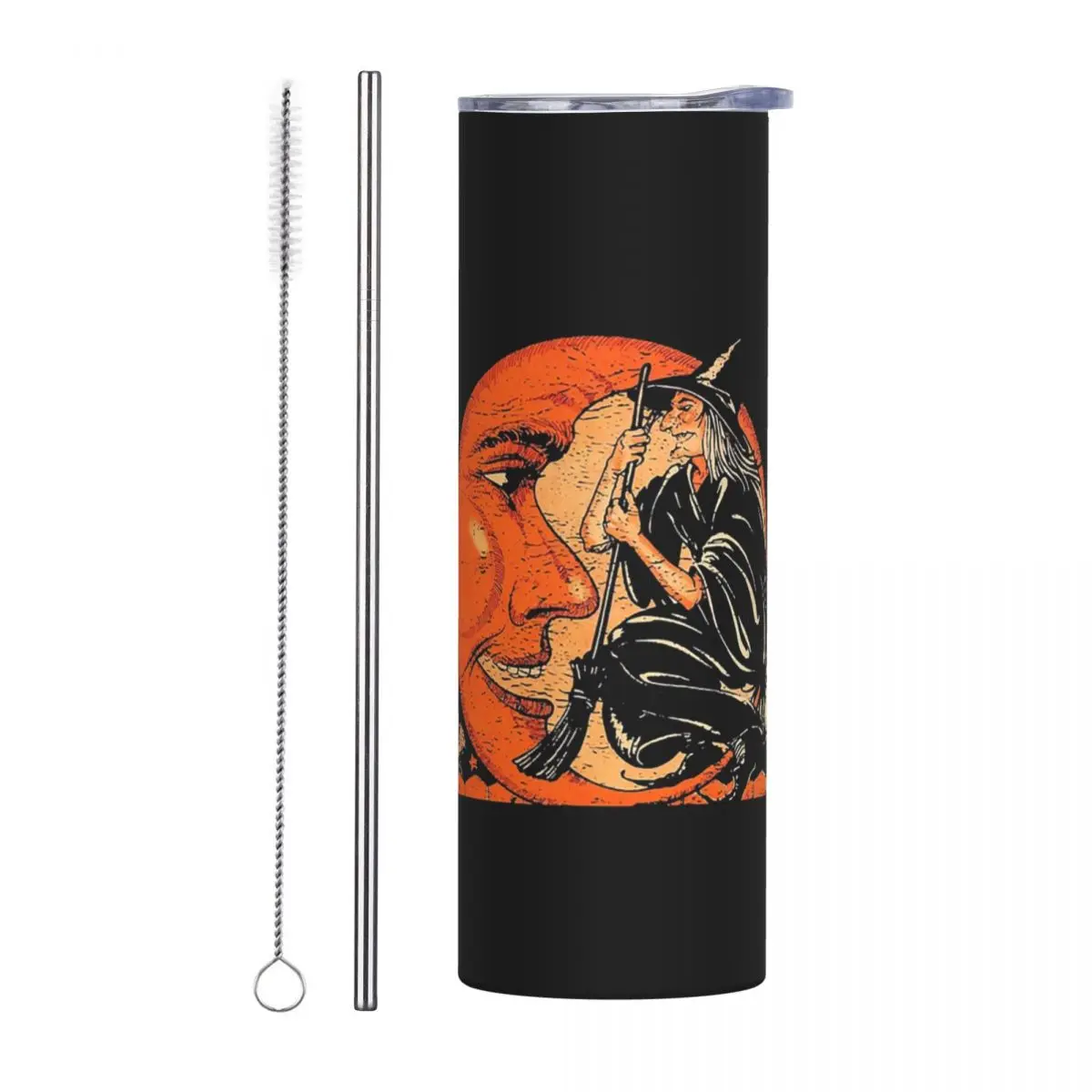 Great Vintage Witch And Moon Halloween Stainless Steel Tumbler Vacuum Insulated Mugs Thermal Cold Bottle Straws With Lid 20oz