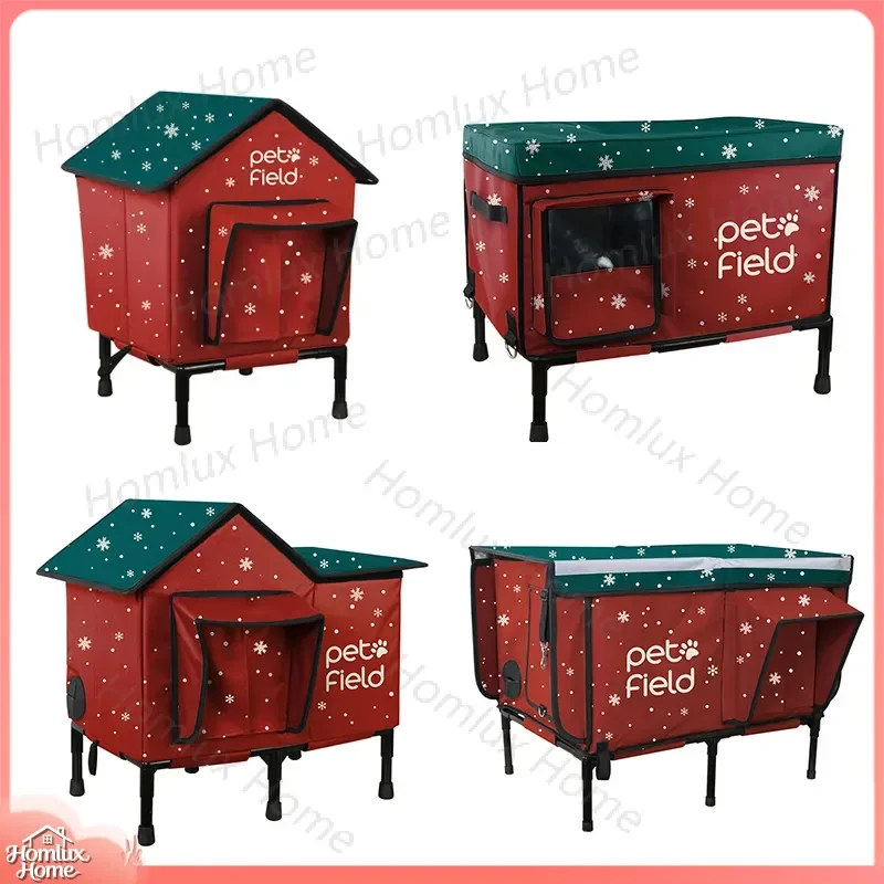 Outdoor Cat House with Heating Function All Season Windproof Sunshade Foldable Cat Nest Portable Warm Cat Villa for Indoor