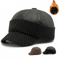 HT4542 High Quality PU Leather Cap Thick Warm Winter Baseball Cap Men Baseball Hats Snapback Earflap Cap Dad Hats with Ear Flap