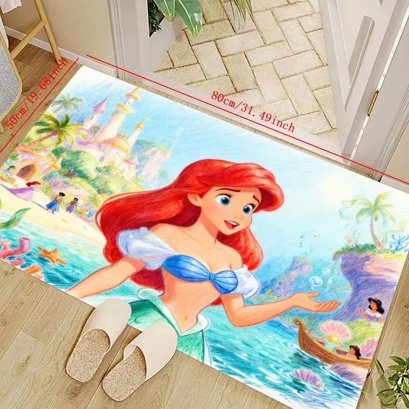 

1PC Disney Princess Ariel The Little Mermaid Floor Mat, Cartoon Anime Area Rug for Kids Bedroom Living Room Bathroom Decor, Non-