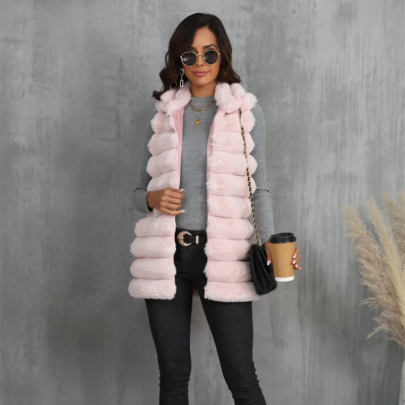 

Women's Faux Fur Vest Coat Sleeveless Jacket Medium Long Waistcoat Slim Fit Zipper Fluffy Warm Autumn Winter New Gabardina Mujer