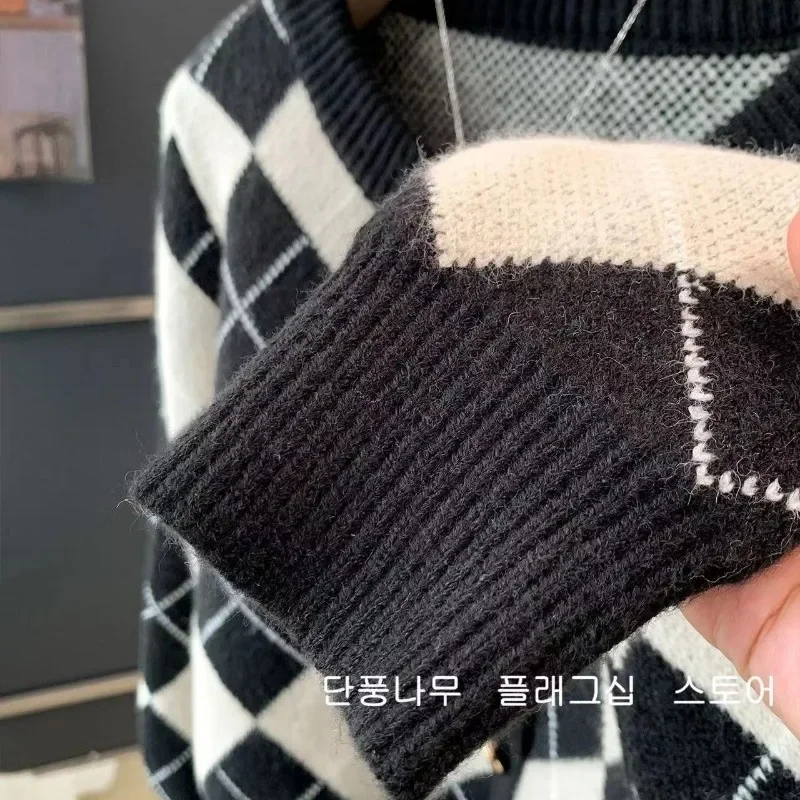 Deeptown Vintage Plaid Knit Cardigan Women Y2k Korean Fashion Autumn Old Money Short Sweater Harajuku O Neck Jumper Aesthetic