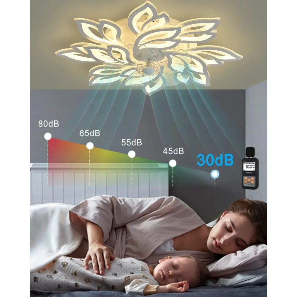 Ventiladores de teto modernos com luzes e controle remoto, perfil baixo regulável, 3 cores, 35,4"