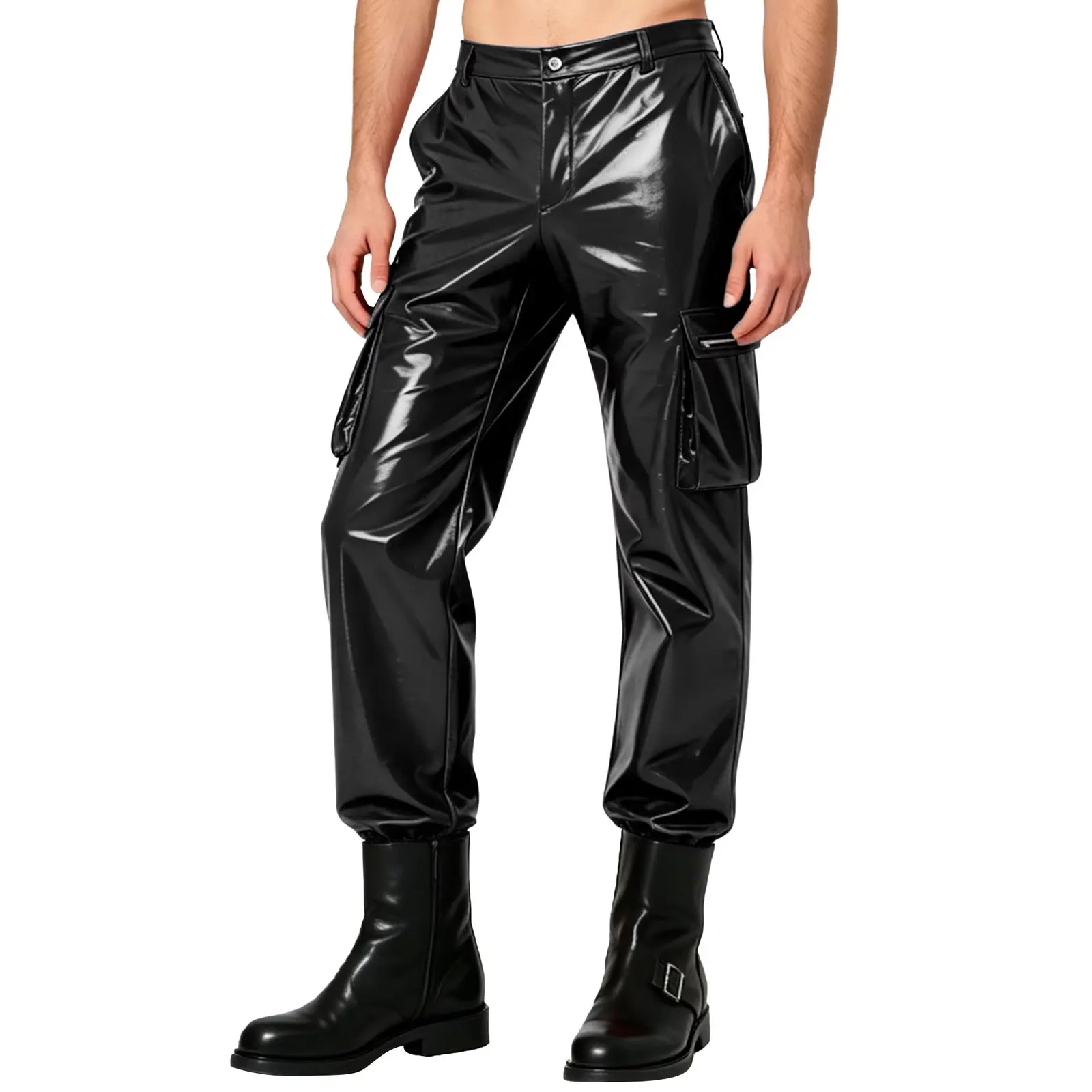 Shiny PVC Trousers Men Motorcycle Pants Fashion Faux Leather Punk Waterproof Motor Biker Male Long Pants Y2k Streetwear Pants