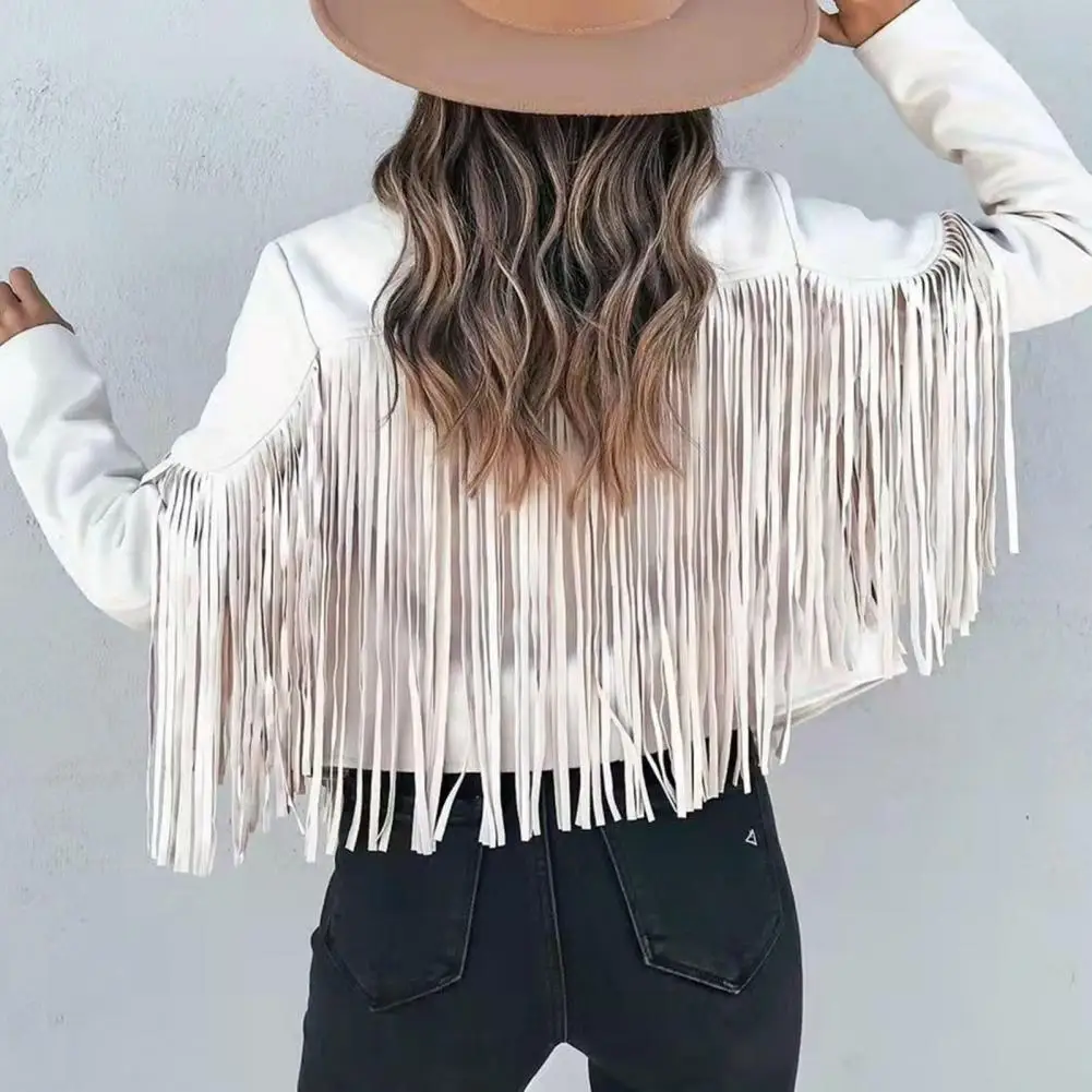 

Long Sleeve Open Front Coat Solid Color Women Coat Stylish Fringe Tassel Cardigan Trendy Ladies Fall Spring Coat with for A