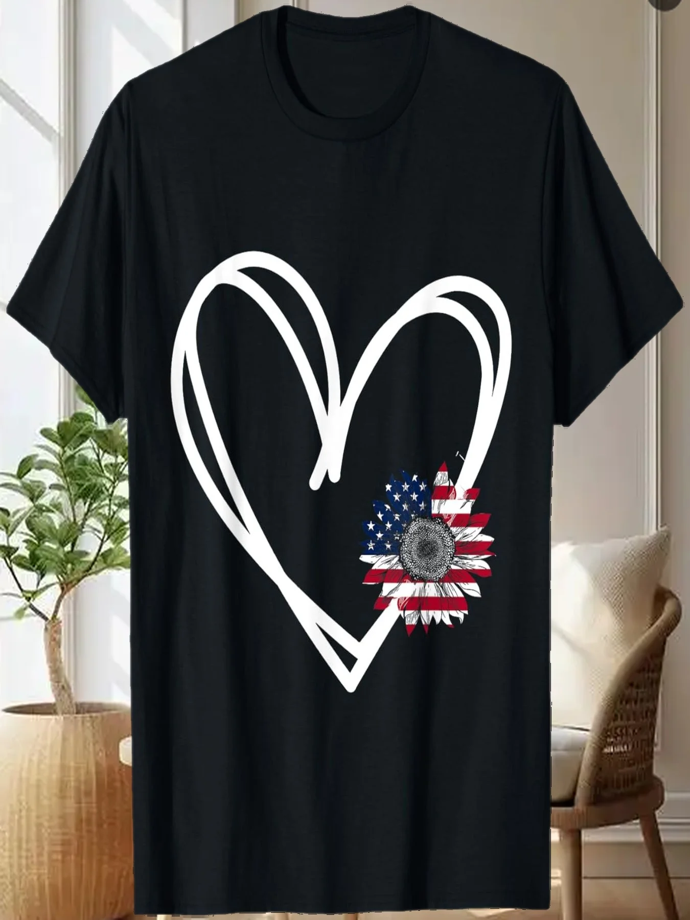 

4th of July For Men Women Sunflower American Flag Patriotic T-Shirt