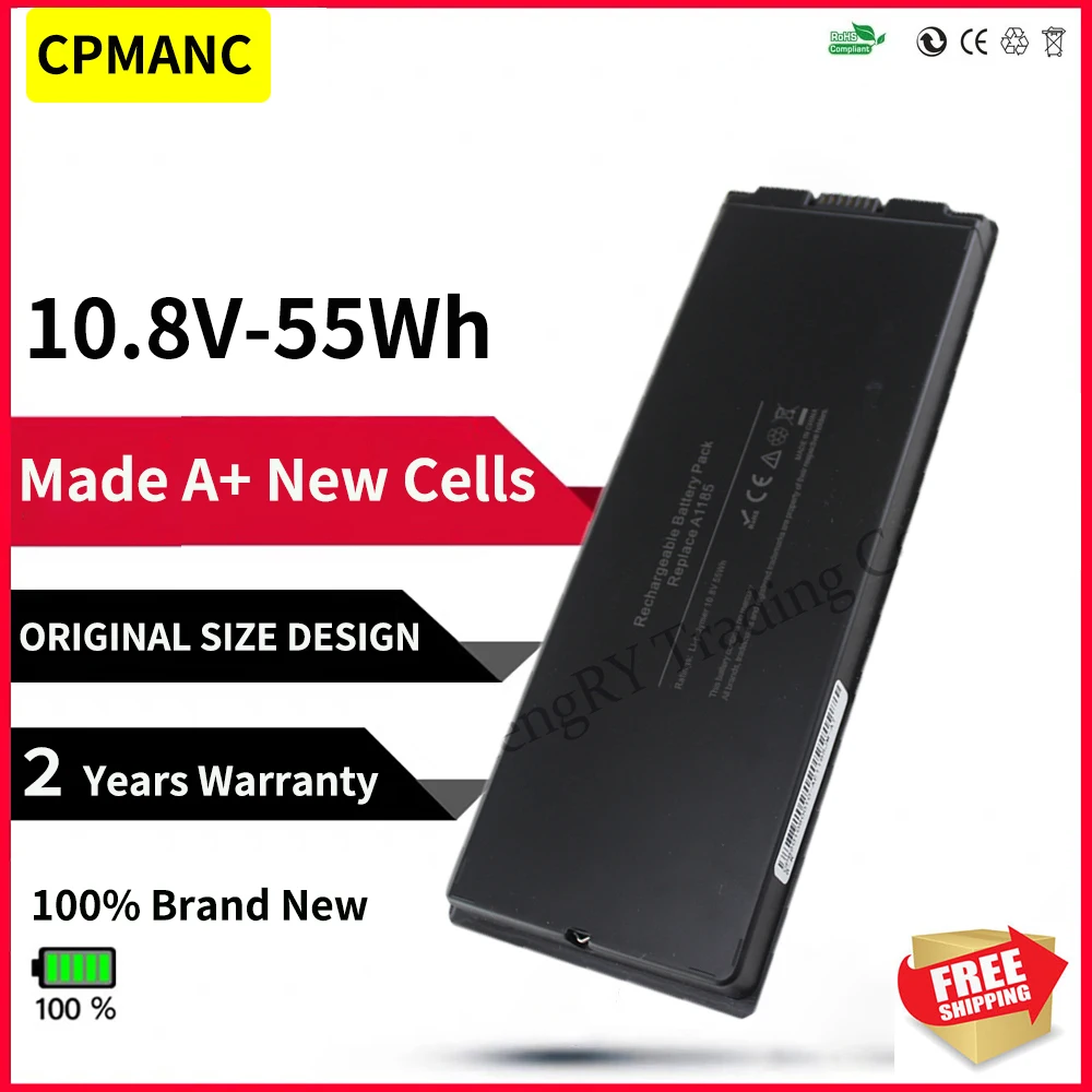 

CPMANC A1185 Аккумулятор для ноутбука Apple Macbook 13 дюймов MAC A1181 MA566FE/A MB881LL/A Черный 10,8 В 55 Втч