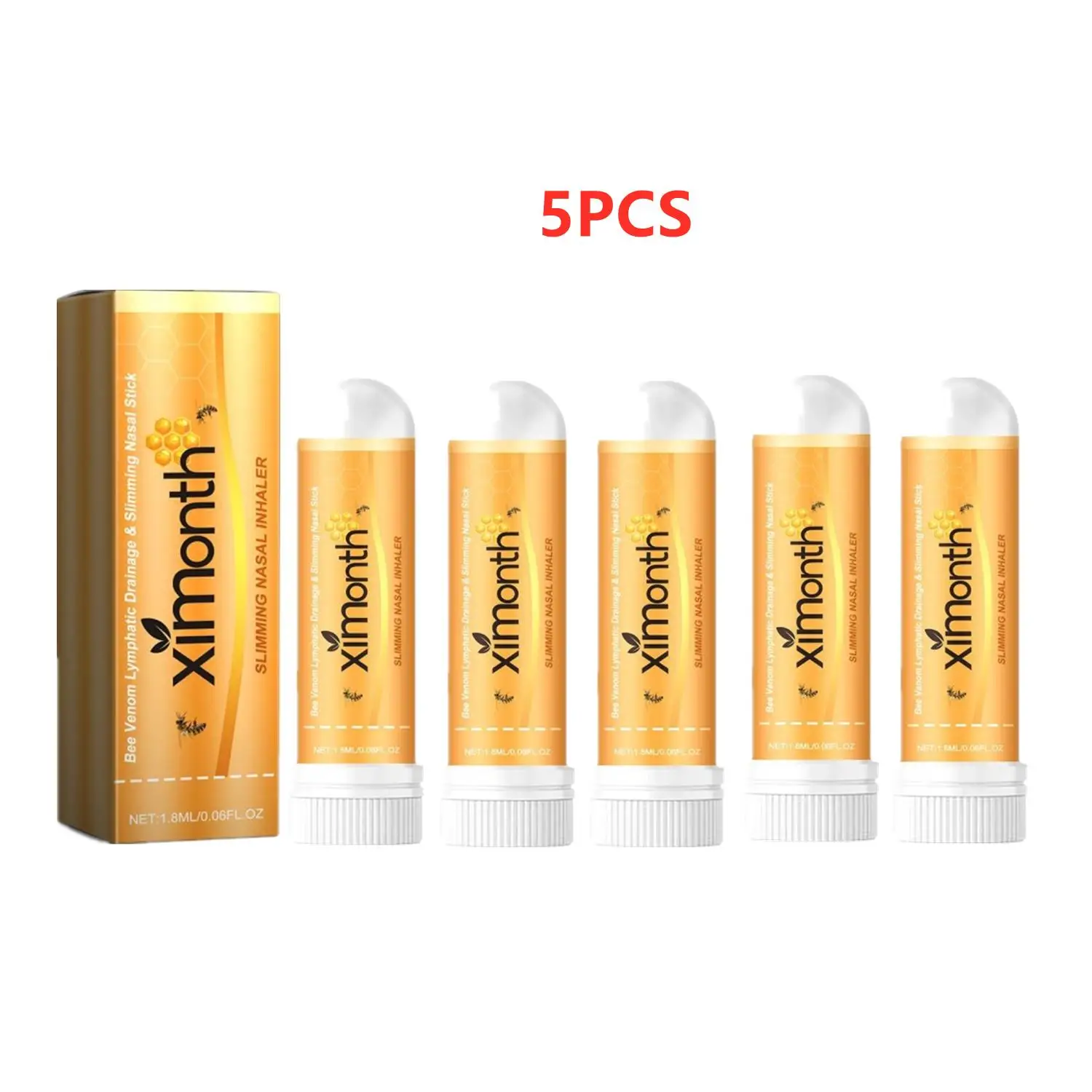 Emagrecimento Nasal Stick Inhaler para perda de peso, Herbal Detoxifying Nose Stick, Queima De Gordura De Celulite Do Abdômen, Queima Do Corpo De Abelha, 5pcs