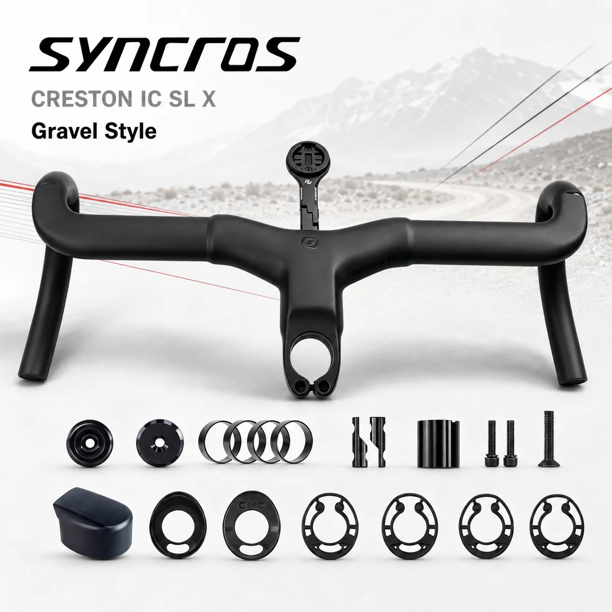 Syncros Creston IC SL X Gravel Handlebar T1000 Carbon Full Internal Cable Routing Road Handlebar Integrated Gravel Cockpit Di2