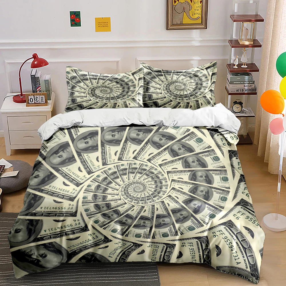 Optical Illusion Spiral Pattern of Currency Bedding Set 1 Duvet Cover 2 Pillowcases for Adult and Children Luxury Gift Full Size