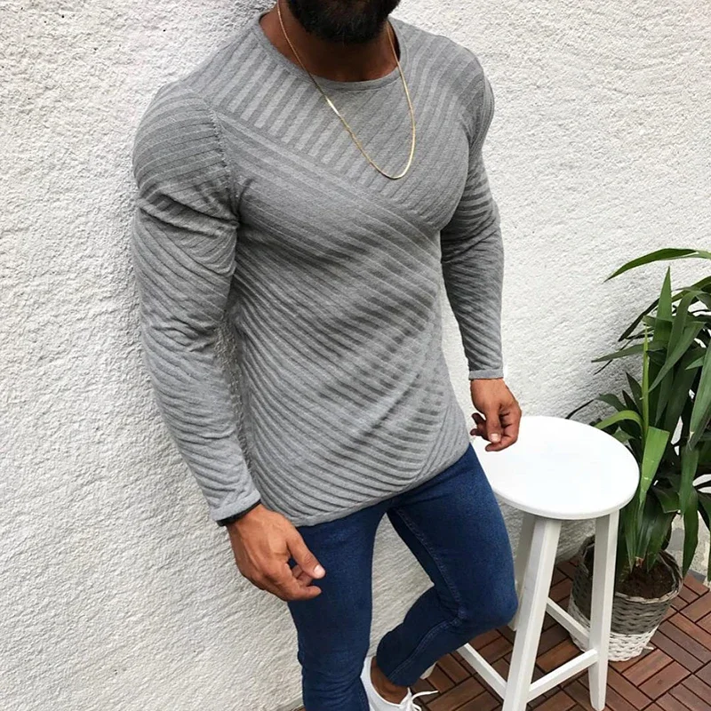 

Fashion Sweater Men's Autumn And Winter Slim Fitting Long-Sleeved Round Neck Pullover Sweater Top Solid Color Simple Sweater