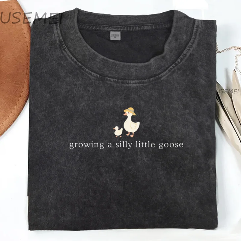 

Growing A Silly Little Goose T Shirt Cute Pregnancy Announcement T-Shirt Funny Graphic Tees Cotton Washed Short Sleeve Clothing