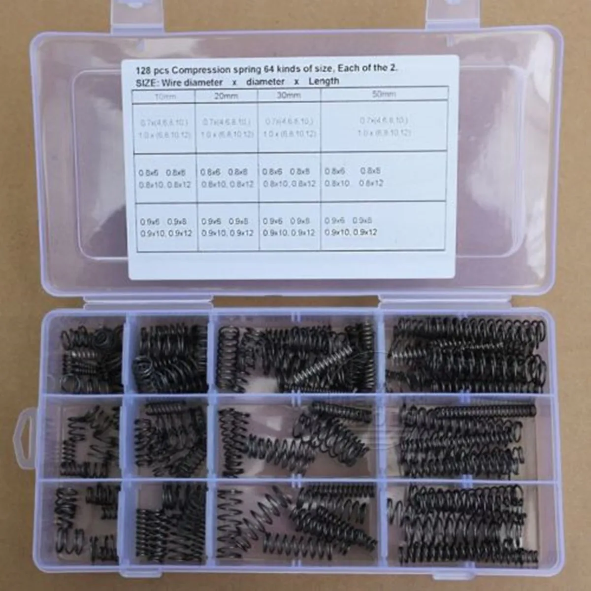 

128pcs Wire dia 0.7-1.0mm 64 kinds of size, Helical Compression Spring Kit