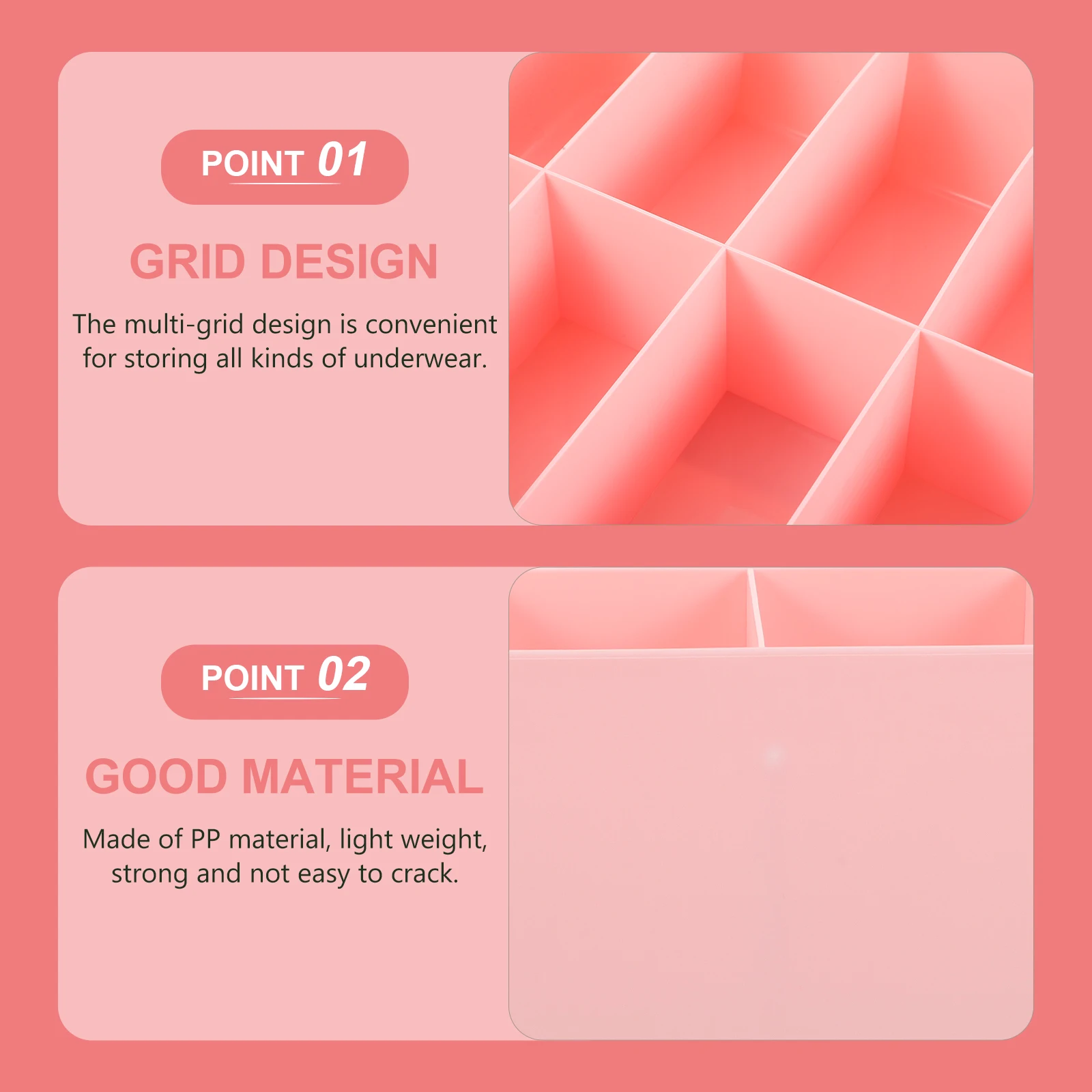 

Underwear Storage Box Plastic Basket Stackable Compartments Divider Bra Panties Socks Organizer Storage Container Pink