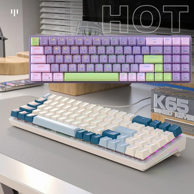 Russian Mechanical Keyboard Spanish Arabic Russian Korean Gaming Keyboard RGB Backlit Translucent Keycaps 78 Keys USB Wired K65