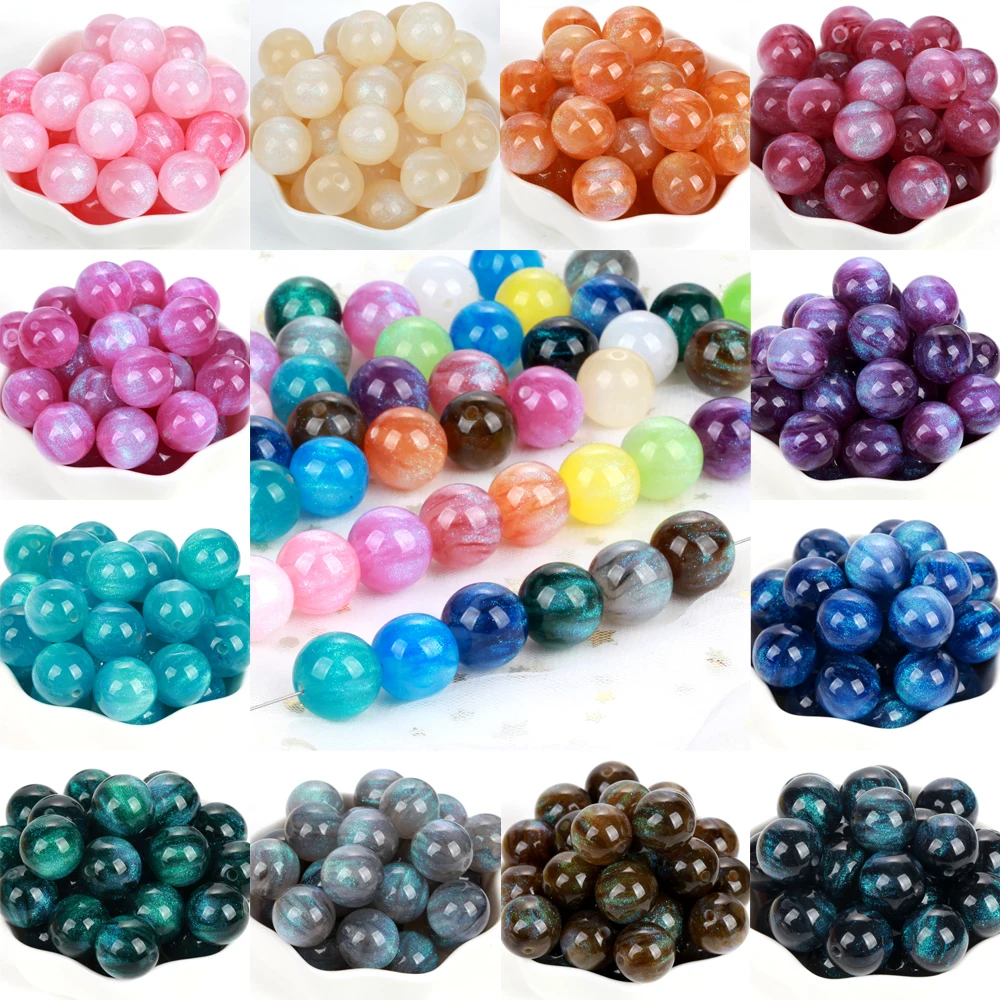 Mermaid Glitter Colorful Resin Beads 5-100Pcs 8-20mm Round Loose Spacer Beads For Jewelry Making DIY Bracelet Necklace Handmade