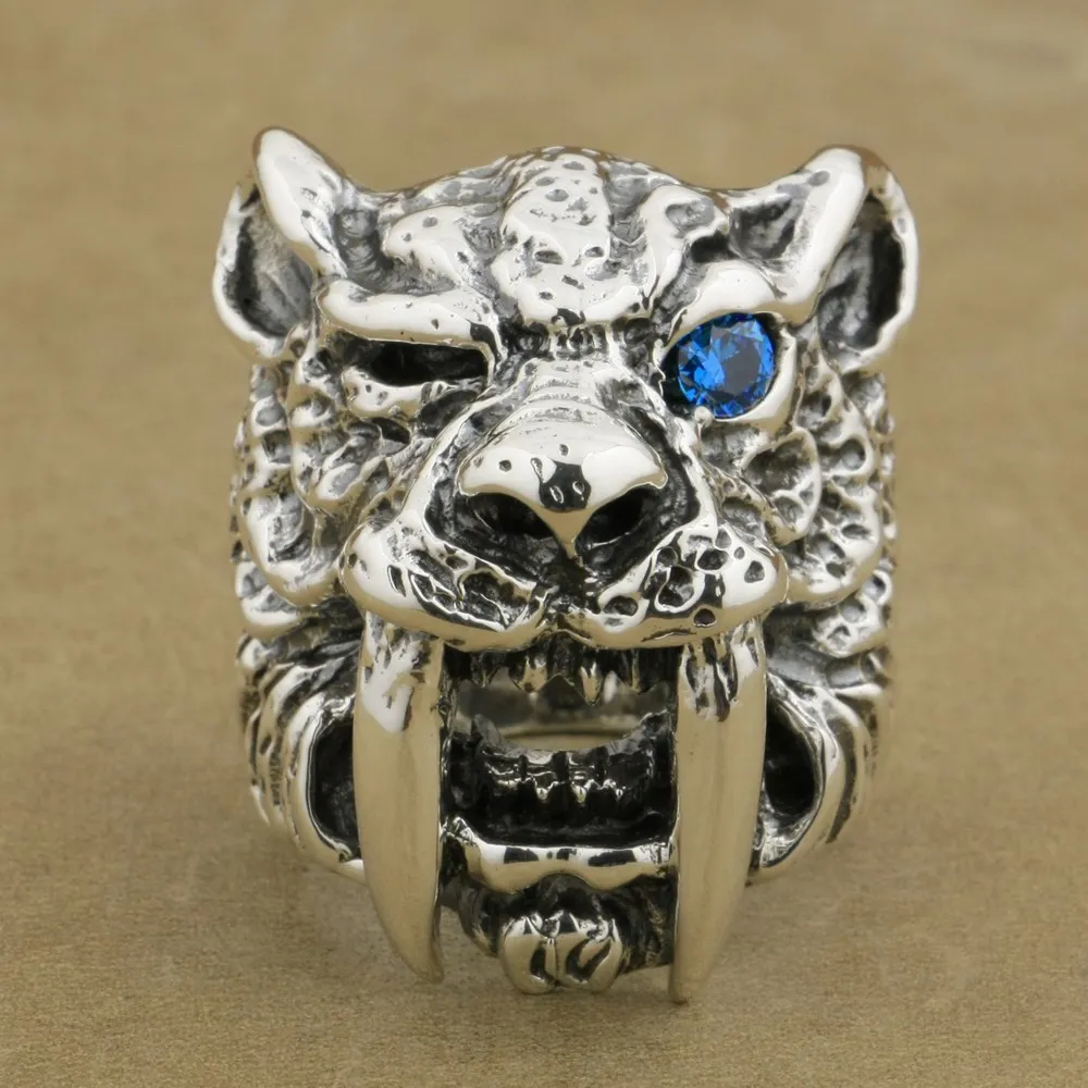 

CZ Eye 925 Sterling Silver Sabretooth Tiger Ring Punk Jewelry TA1X US Size 7~15 BZ