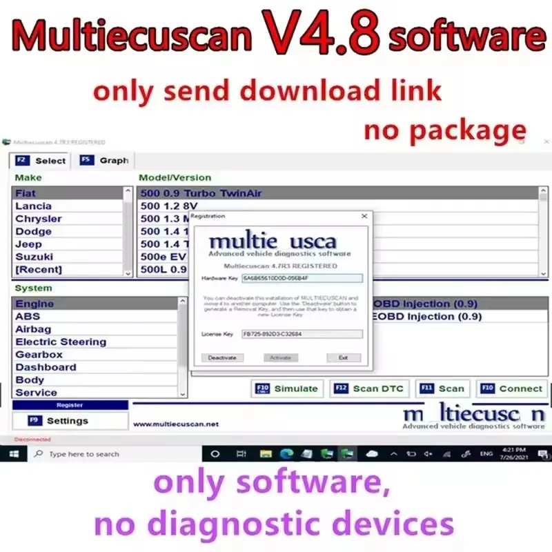 El más nuevo software Multiecuscan V4.8 para el registro Fiat Connector Multi-Ecu-Scan 4,8 funciona con ELM327 Multi Ecu Scan V4 - Image 6