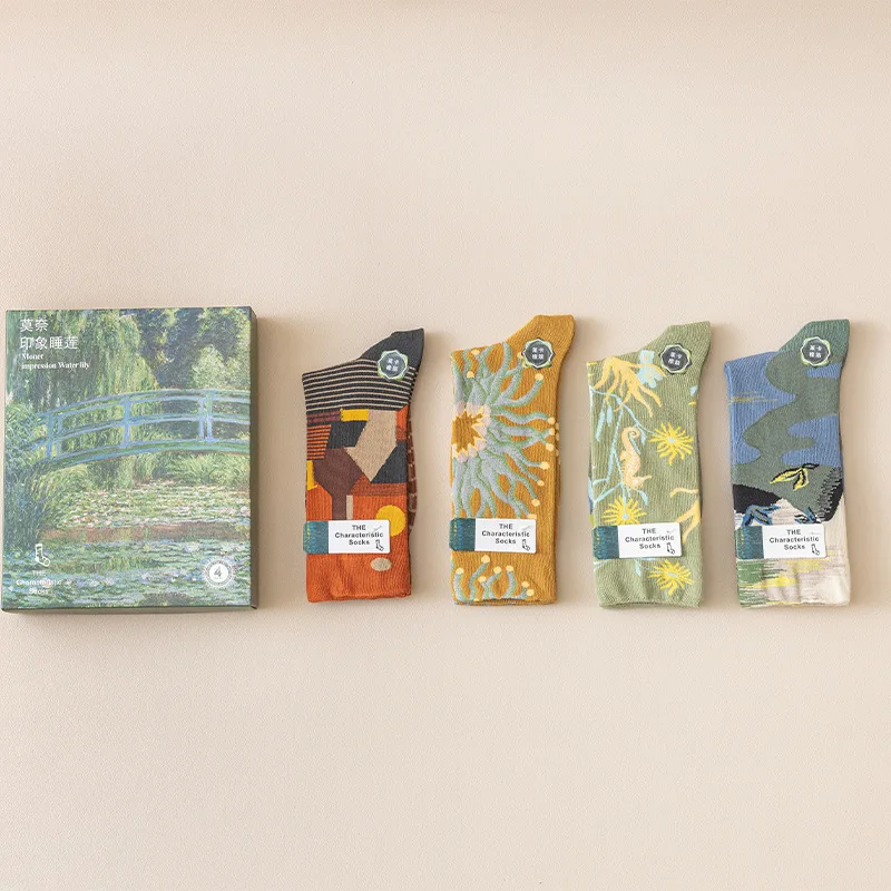 1Pack/4 Pair Woman Socking Autumn Long Socks Artistic Couple Socks Famous Oil Painting Series Streetwear Accessory Stocking Gift