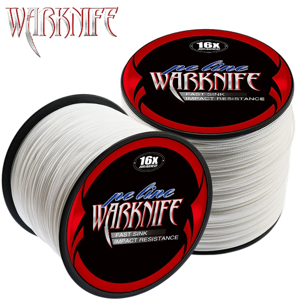 Warknife 16 Strands 100M - 2000M Hollow Core PE Braid Extreme Japan Braided Fishing Line 20LBs-500LBs Fishing Assist Line White