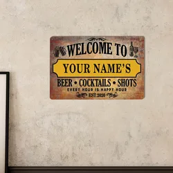 Custom WELCOME TO BEER COCKTAILS SHOTS BAR Sign Personalized Name BAR Metal Retro Plaque Family Home Decorative