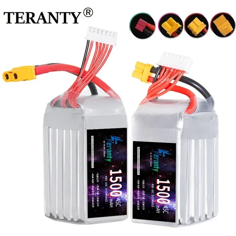 

2PCS TERANTY LiPo 22.2V Battery 6S 1500mAh Battery For Helicopter Quadcopter FPV Racing Drone RC Racer High Rate 45C Battery