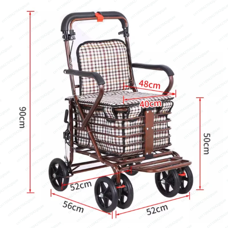 Mobility Vehicle Used for Both Sitting and Pushing, with Four Wheels for Grocery Shopping, A Folding Seat, and A Walking Cart