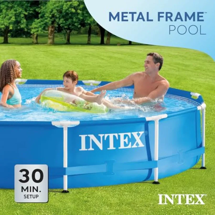 Piscina Familiar Redonda Acima do Solo de 12 pés x 30 polegadas para Exterior, para Adultos a Partir de 6 Anos, Azul