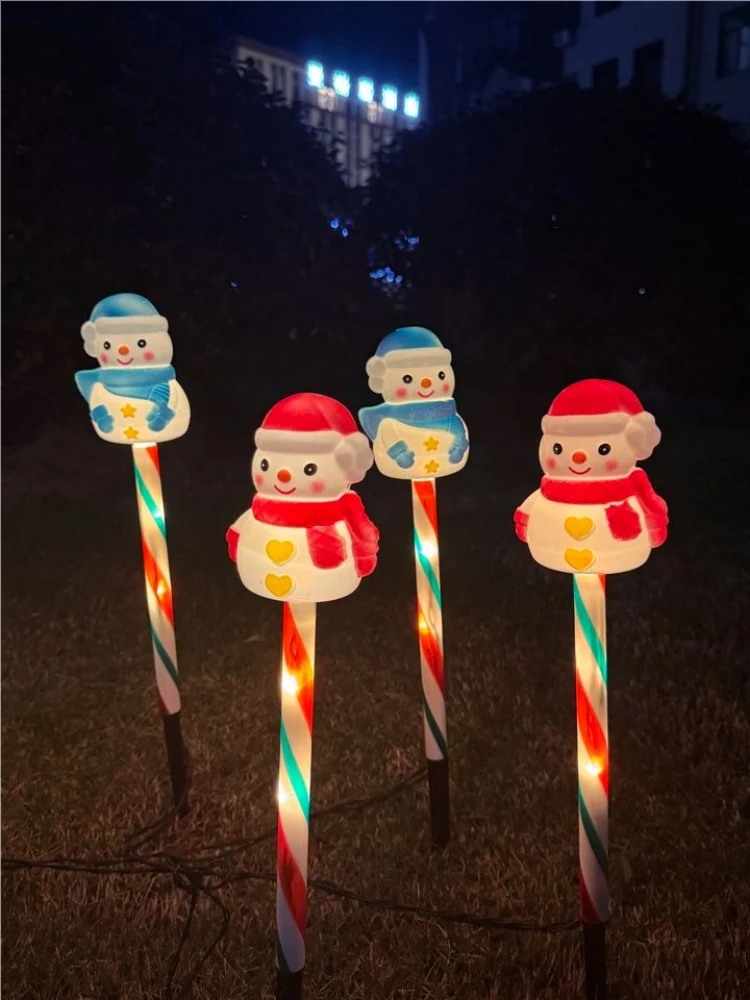 Solar Christmas Snowman Candy Lights 1 in 5 Outdoor Garden Stake Lights Warm White 8 Modes Yard Lawn Path  Holiday Decorations