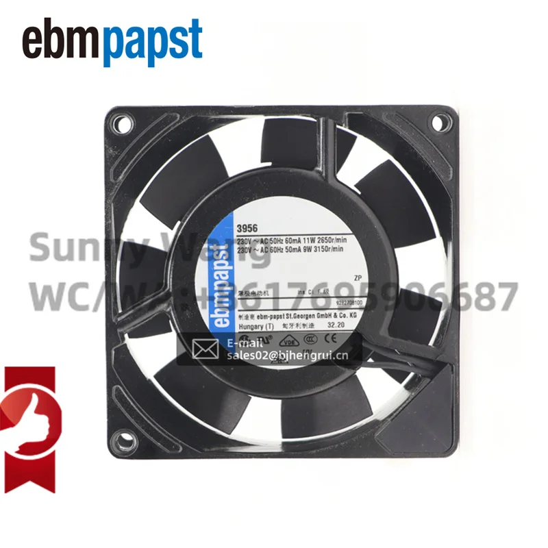 

ebmpapst 3956 9225 230 В переменного тока 2650 об/мин 11 Вт 59 м3/ч 50 Гц 35 дБА 9 см 92x92x25 мм бесшумный инвертор для шасси компактный осевой вентилятор охлаждения