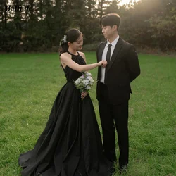 Bafftafe Black Korea Lady Prom Dresses Satin Halter Wedding Photo Shoot Gowns Customized FormalSpecial Party Evening Dress Women