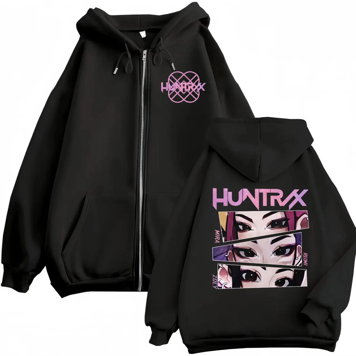 

KPop Demon Hunters Cartoon Graphic Zipper Hoodie Fashion Y2k Long Sleeve Zip Up Sweatshirts Men Women Casual Oversized Pullovers